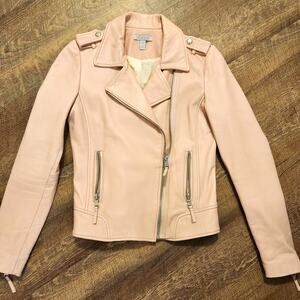 Dylan Gray 100% Leather Moto Jacket Blush Pink Small
